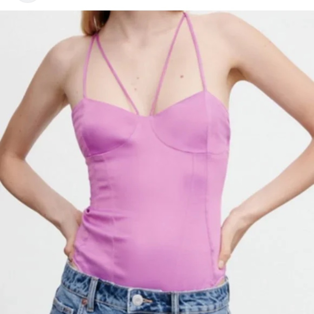ZARA Women’s Pink Satin Strappy Bodysuit Size Medium